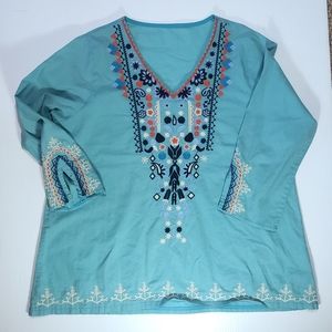 Boho Embroidered Bell Sleeve Top Shirt